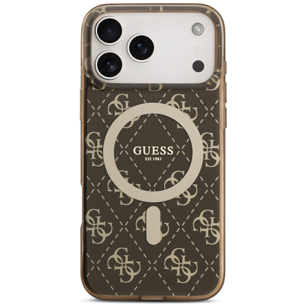 Custodia MagSafe per Apple iPhone 17 Pro, Guess, IML 4G Background, Marrone