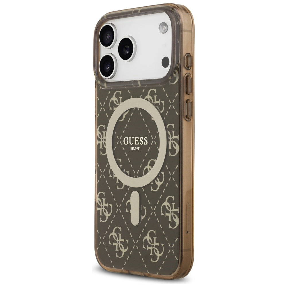 Custodia MagSafe per Apple iPhone 17 Pro, Guess, IML 4G Background, Marrone