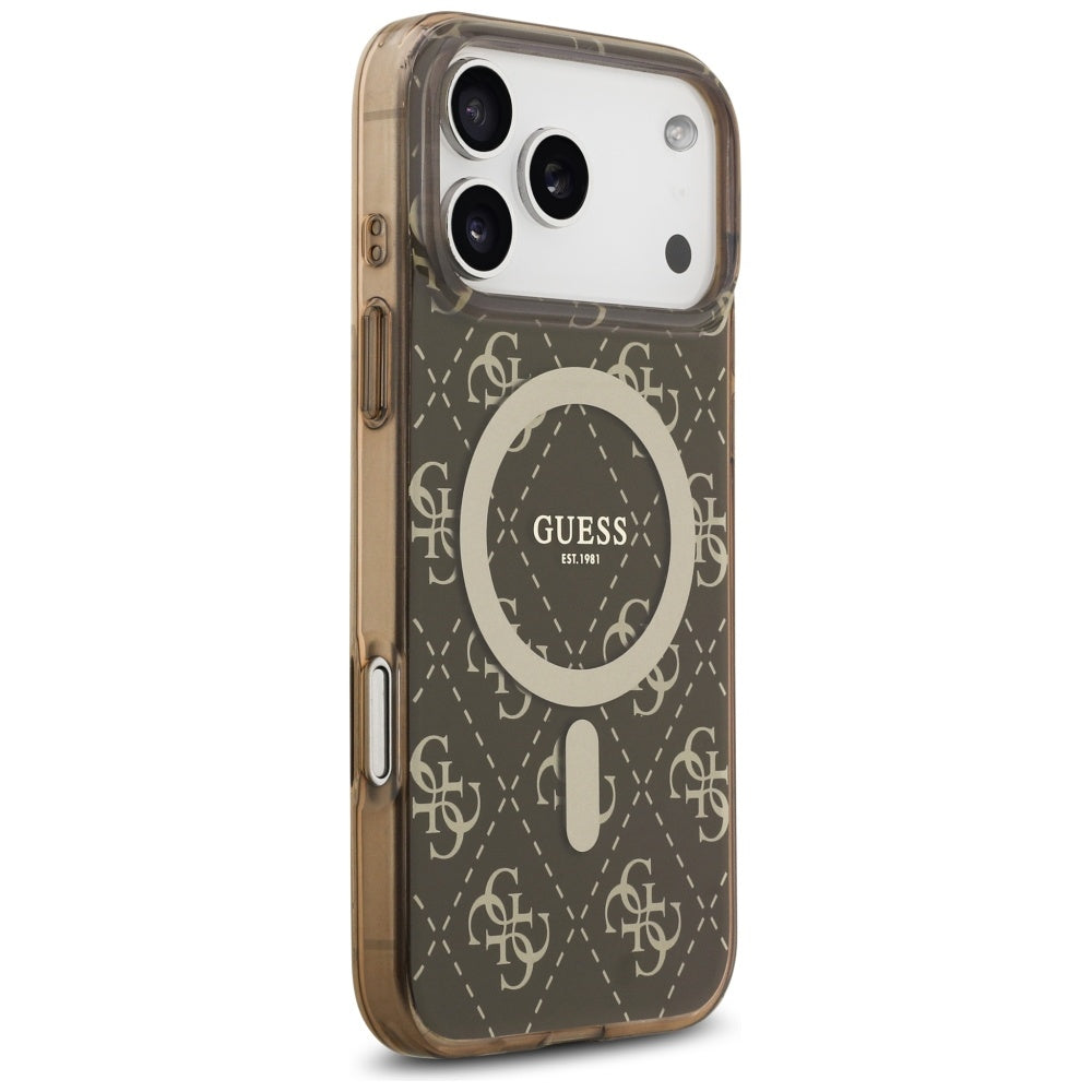 Custodia MagSafe per Apple iPhone 17 Pro, Guess, IML 4G Background, Marrone