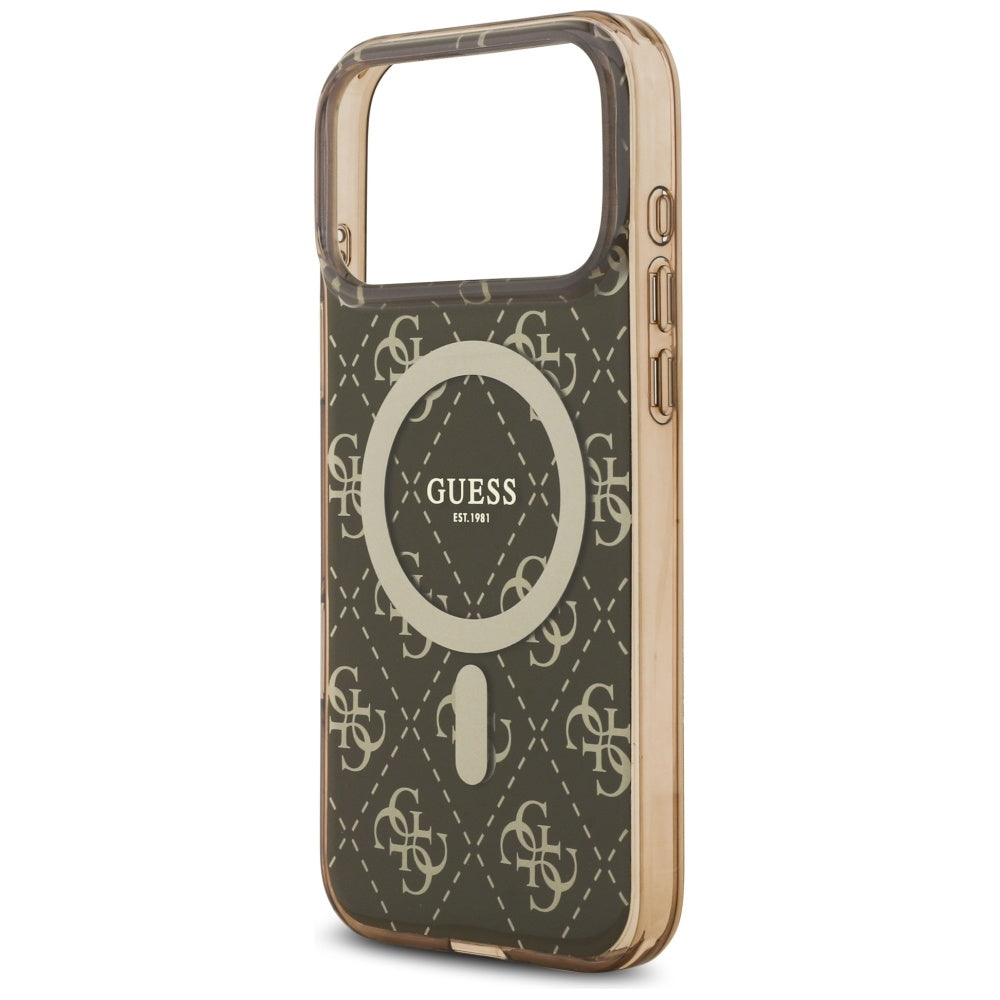 Custodia MagSafe per Apple iPhone 17 Pro, Guess, IML 4G Background, Marrone