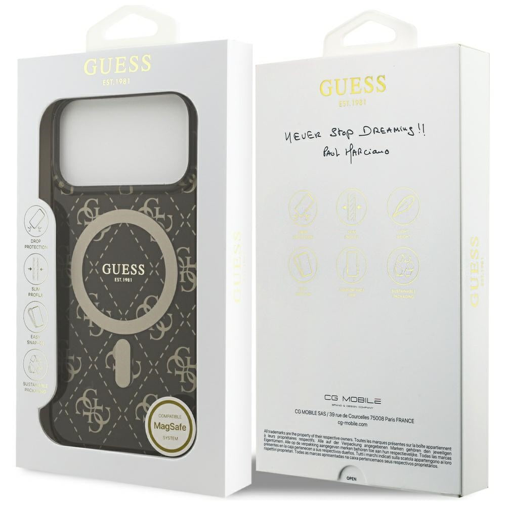 Custodia MagSafe per Apple iPhone 17 Pro, Guess, IML 4G Background, Marrone