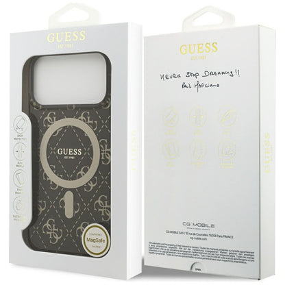 Custodia MagSafe per Apple iPhone 17 Pro, Guess, IML 4G Background, Marrone