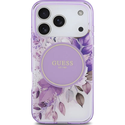 Custodia MagSafe per Apple iPhone 17 Pro, Guess, IML Flower & Tonal Circle, Viola