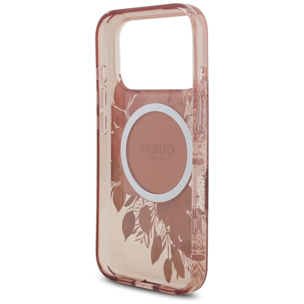 Custodia MagSafe per Apple iPhone 17 Pro, Guess, IML Flowers with Pearl Strap, Rosa