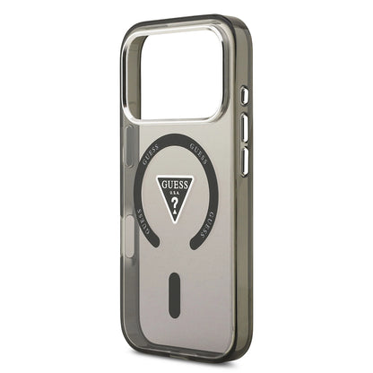 Custodia MagSafe per Apple iPhone 17 Pro, Guess, Logo Triangolo Gradiente IML, Nero Argento