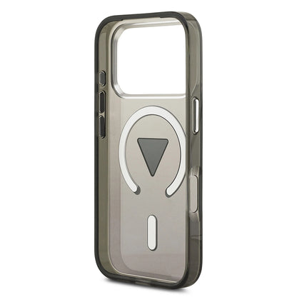 Custodia MagSafe per Apple iPhone 17 Pro, Guess, Logo Triangolo Gradiente IML, Nero Argento