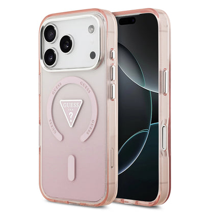 Custodia MagSafe per Apple iPhone 17 Pro, Guess, Logo Triangolo Gradiente IML, Rosa