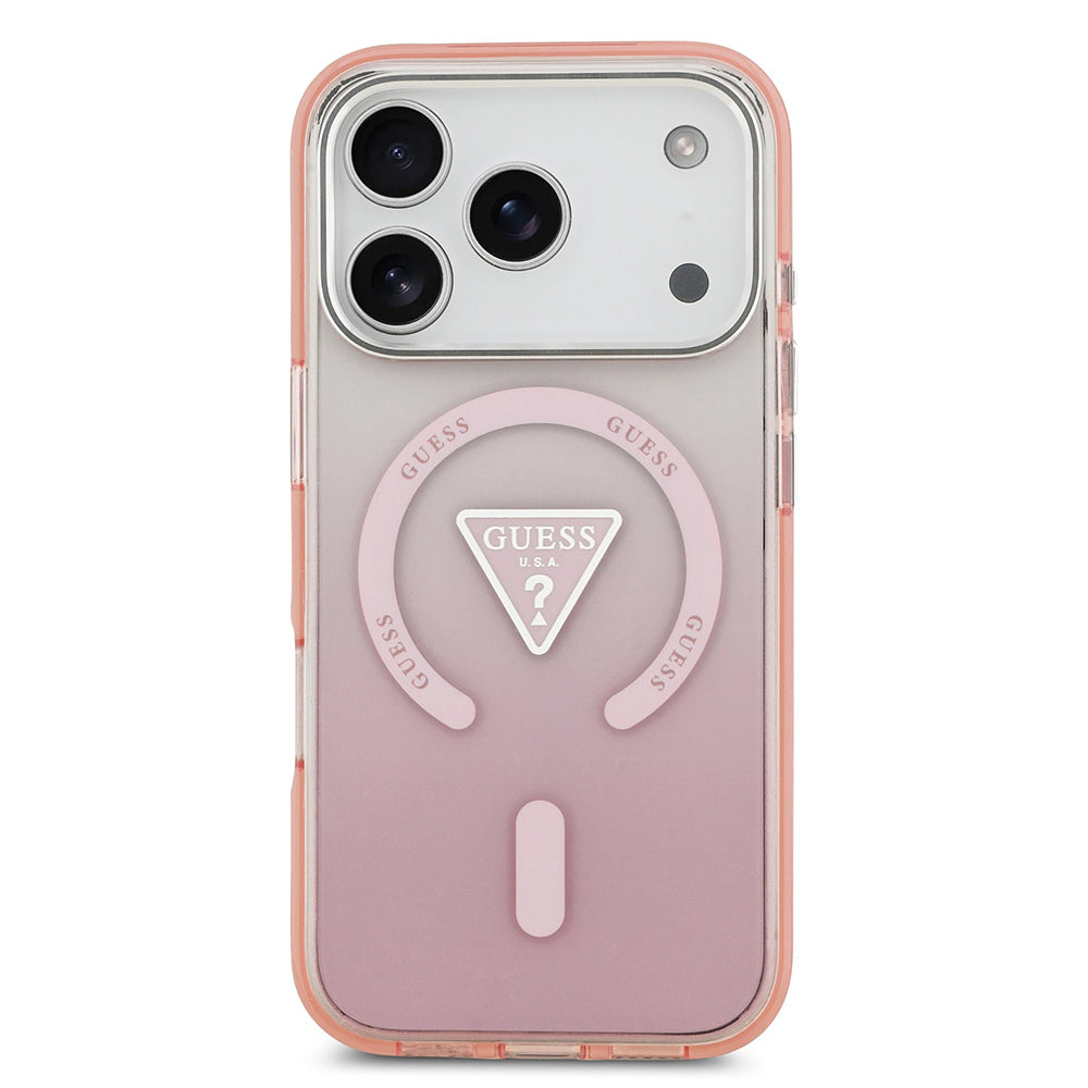 Custodia MagSafe per Apple iPhone 17 Pro, Guess, Logo Triangolo Gradiente IML, Rosa