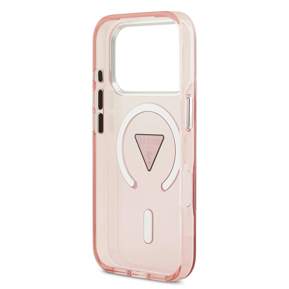 Custodia MagSafe per Apple iPhone 17 Pro, Guess, Logo Triangolo Gradiente IML, Rosa