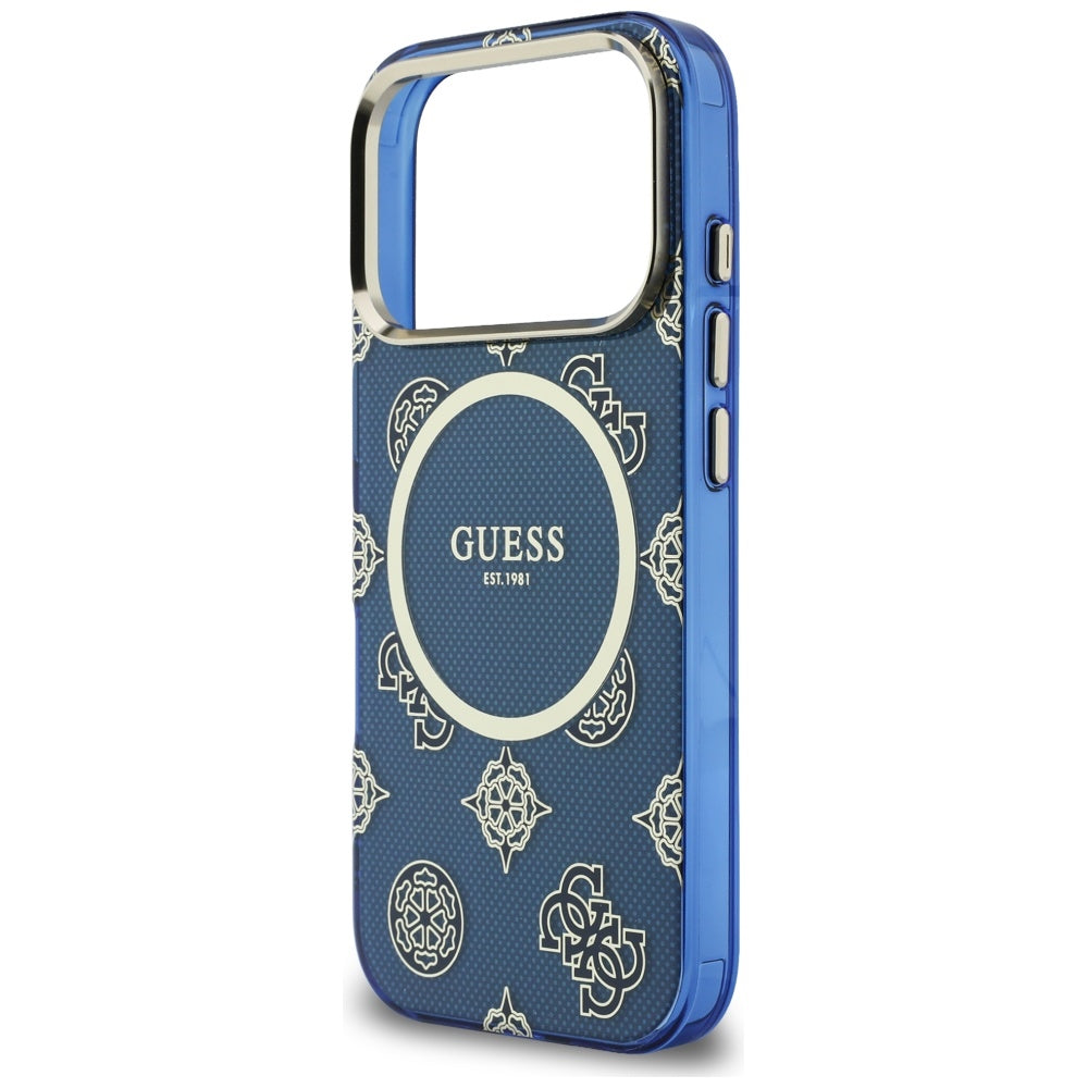 Custodia MagSafe per Apple iPhone 17 Pro, Guess, IML Peony Dot, Blu