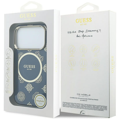 Custodia MagSafe per Apple iPhone 17 Pro, Guess, IML Peony Dot, Blu