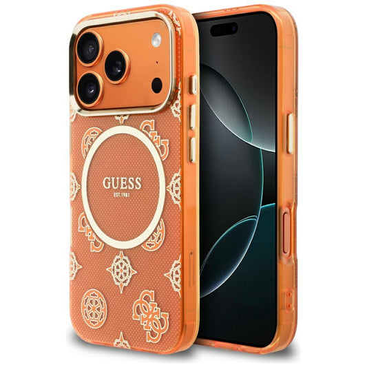 Custodia MagSafe per Apple iPhone 17 Pro, Guess, IML Peony Dot, Arancione