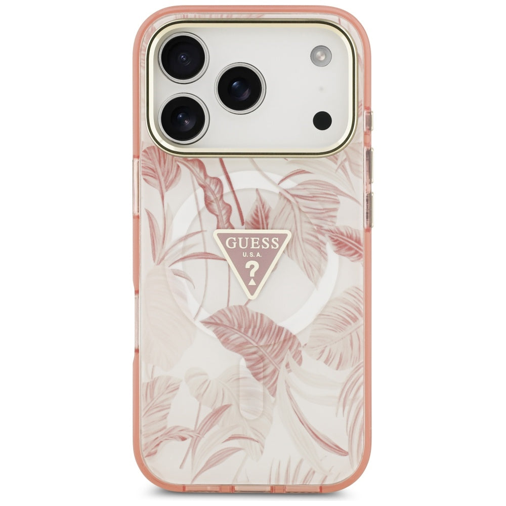 Custodia MagSafe per Apple iPhone 17 Pro, Guess, Jungle Tonal Triangle, Rosa