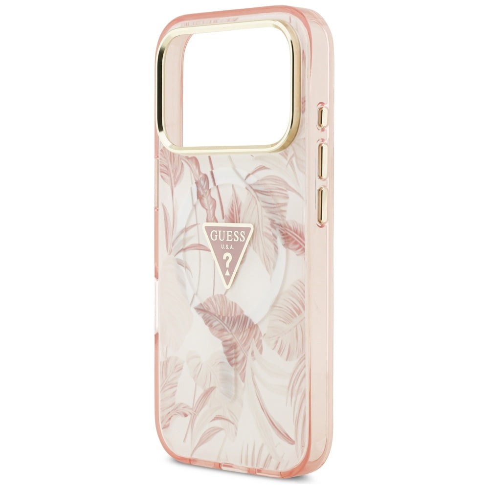Custodia MagSafe per Apple iPhone 17 Pro, Guess, Jungle Tonal Triangle, Rosa