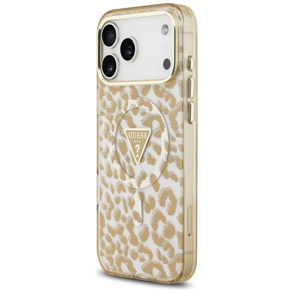 Custodia MagSafe per Apple iPhone 17 Pro, Guess, Leopard Glitter, Marrone