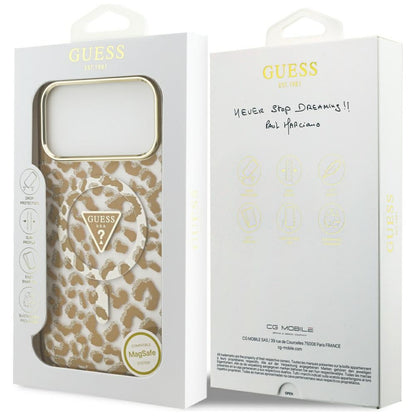 Custodia MagSafe per Apple iPhone 17 Pro, Guess, Leopard Glitter, Marrone
