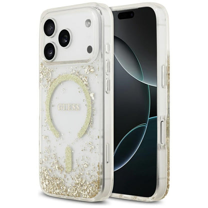 Custodia MagSafe per Apple iPhone 17 Pro, Guess, Resin Bottom Glitter, Dorata