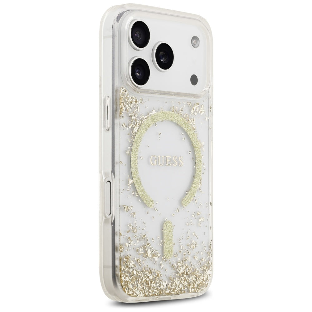 Custodia MagSafe per Apple iPhone 17 Pro, Guess, Resin Bottom Glitter, Dorata