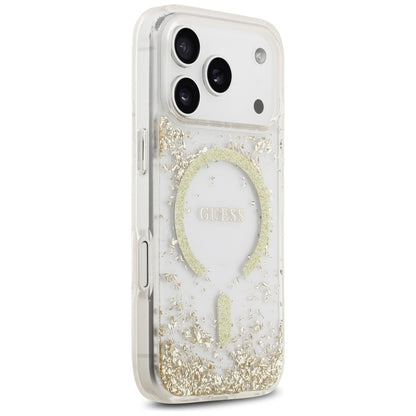 Custodia MagSafe per Apple iPhone 17 Pro, Guess, Resin Bottom Glitter, Dorata