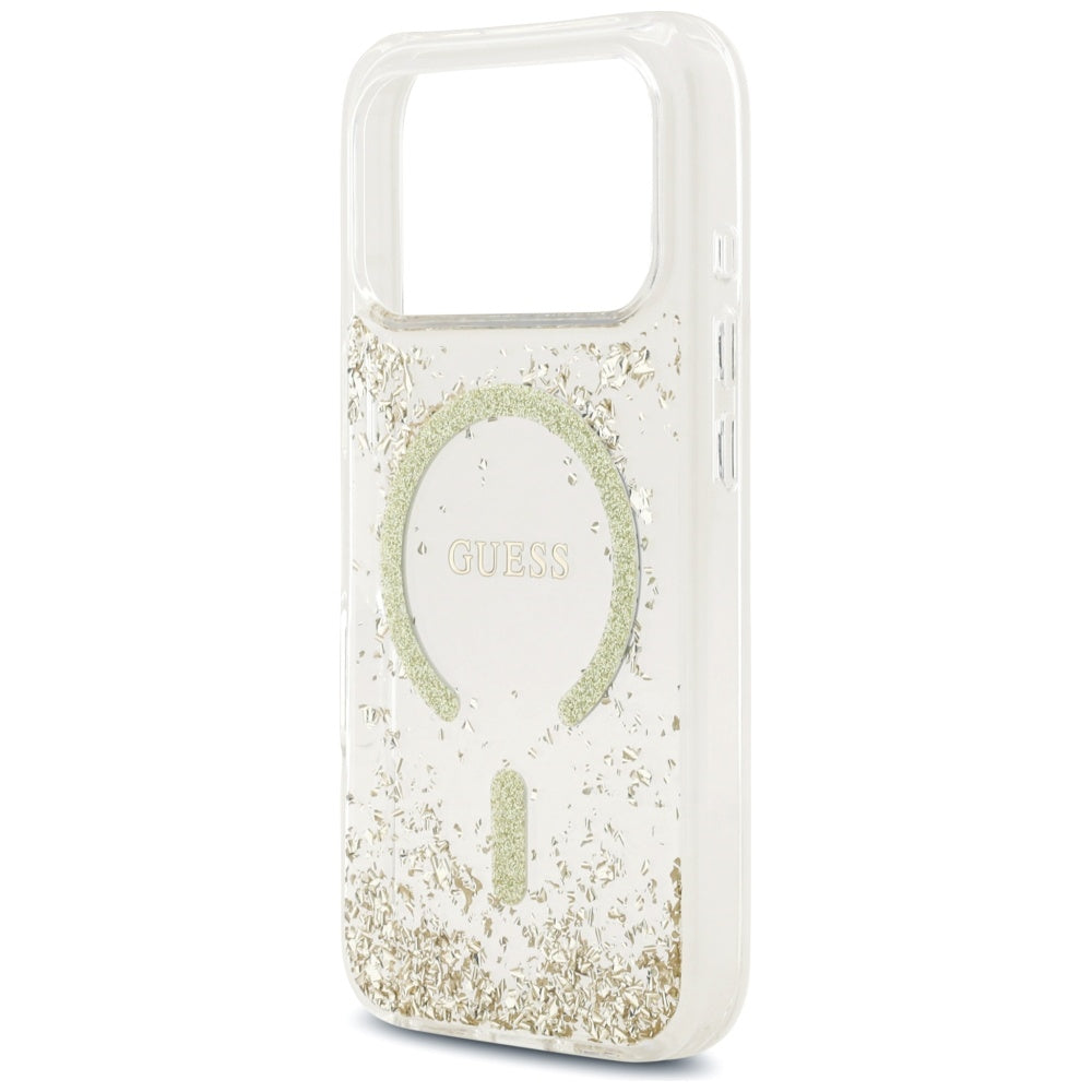 Custodia MagSafe per Apple iPhone 17 Pro, Guess, Resin Bottom Glitter, Dorata