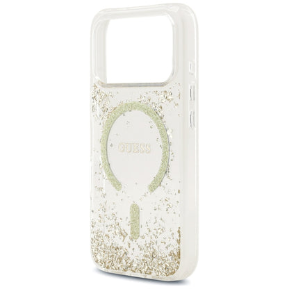 Custodia MagSafe per Apple iPhone 17 Pro, Guess, Resin Bottom Glitter, Dorata