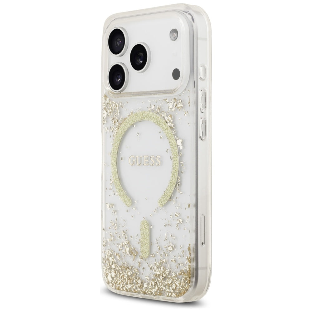 Custodia MagSafe per Apple iPhone 17 Pro, Guess, Resin Bottom Glitter, Dorata
