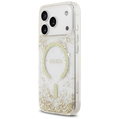 Custodia MagSafe per Apple iPhone 17 Pro, Guess, Resin Bottom Glitter, Dorata