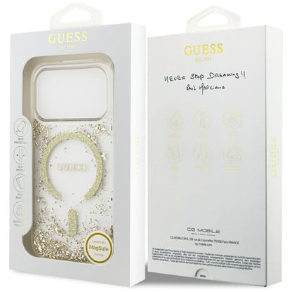 Custodia MagSafe per Apple iPhone 17 Pro, Guess, Resin Bottom Glitter, Dorata