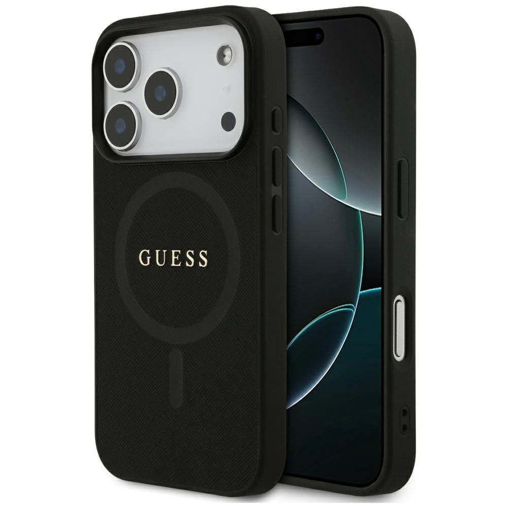 Custodia MagSafe per Apple iPhone 17 Pro, Guess, Saffiano Classic Logo, Nera