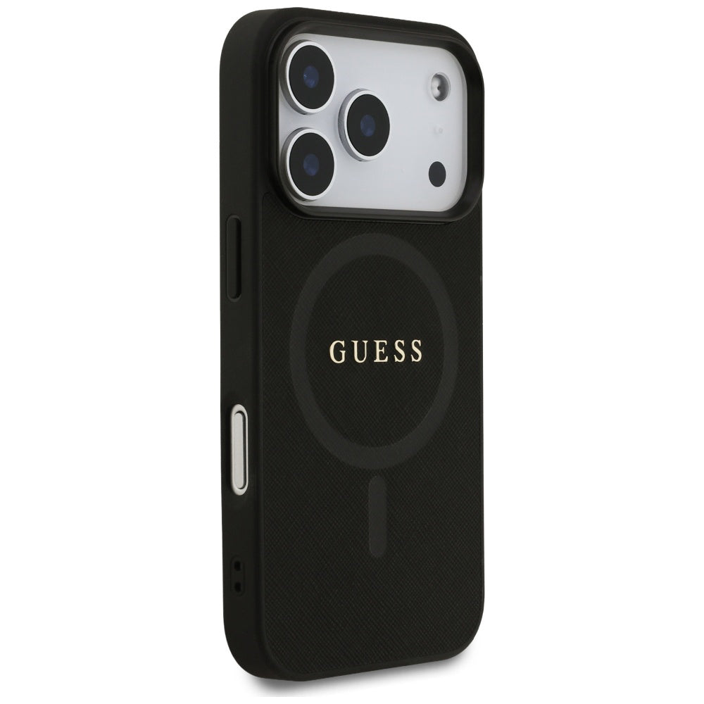 Custodia MagSafe per Apple iPhone 17 Pro, Guess, Saffiano Classic Logo, Nera