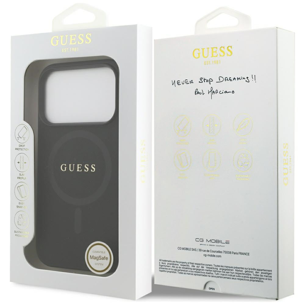 Custodia MagSafe per Apple iPhone 17 Pro, Guess, Saffiano Classic Logo, Nera