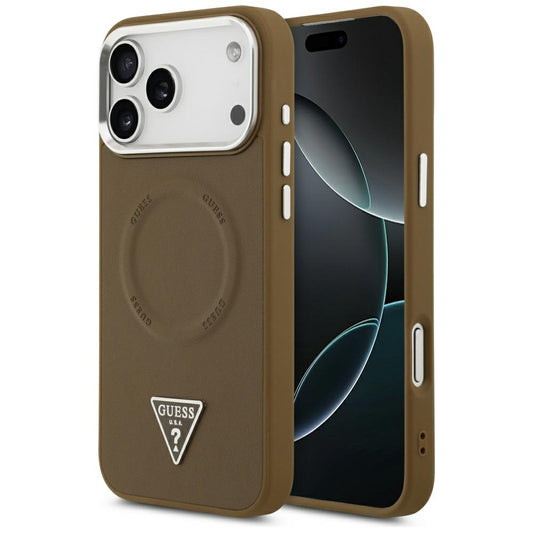 Custodia MagSafe per Apple iPhone 17 Pro, Guess, Logo Triangolo, Marrone Argentato