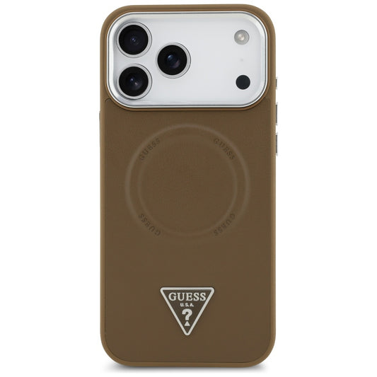 Custodia MagSafe per Apple iPhone 17 Pro, Guess, Logo Triangolo, Marrone Argentato