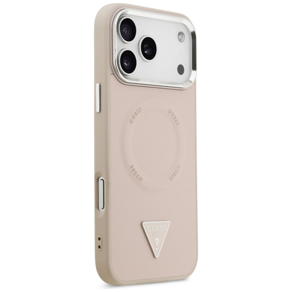 Custodia MagSafe per Apple iPhone 17 Pro, Guess, Logo Triangolo, Rosa Argentata