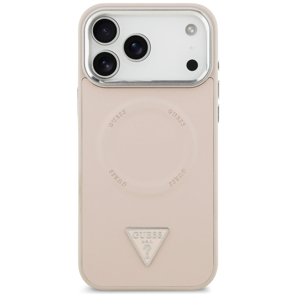 Custodia MagSafe per Apple iPhone 17 Pro, Guess, Logo Triangolo, Rosa Argentata