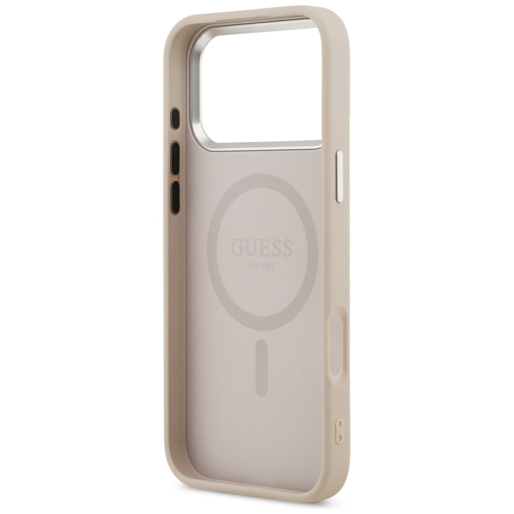 Custodia MagSafe per Apple iPhone 17 Pro, Guess, Logo Triangolo, Rosa Argentata