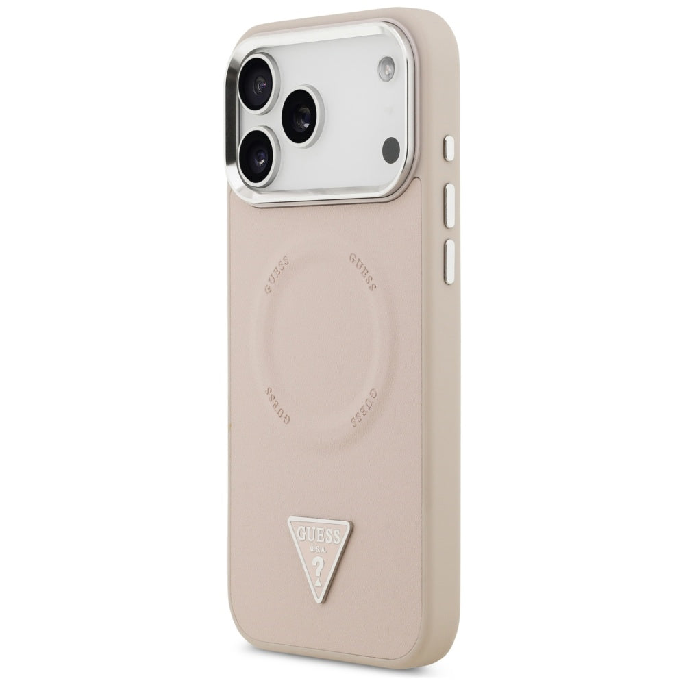 Custodia MagSafe per Apple iPhone 17 Pro, Guess, Logo Triangolo, Rosa Argentata