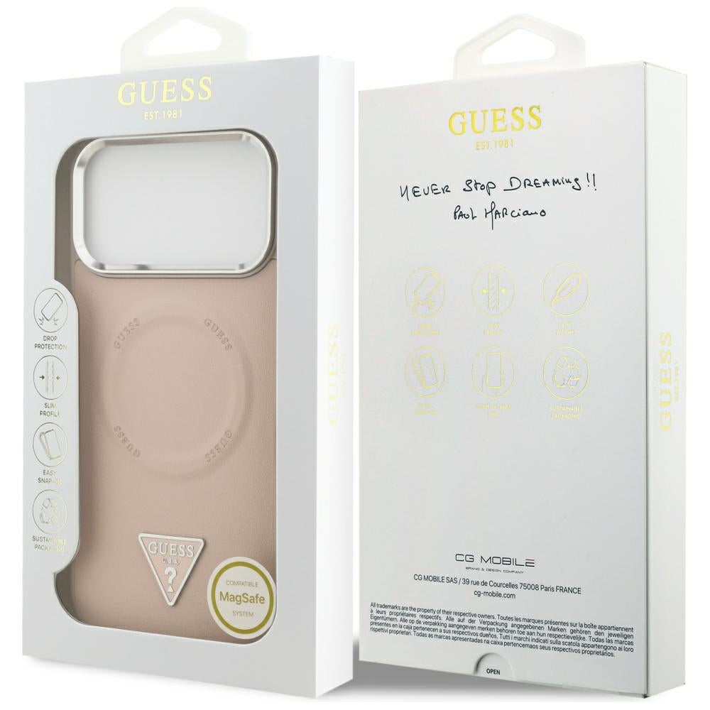 Custodia MagSafe per Apple iPhone 17 Pro, Guess, Logo Triangolo, Rosa Argentata