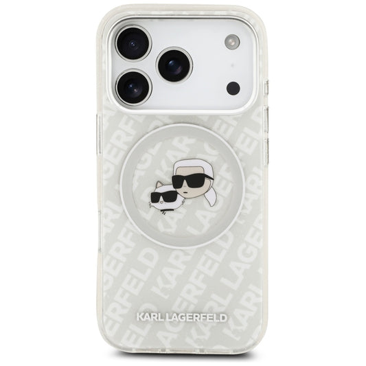 Custodia MagSafe per Apple iPhone 17 Pro, Karl Lagerfeld, Glitter Karl & Choupette Head, Bianca