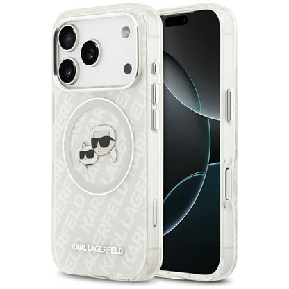 Custodia MagSafe per Apple iPhone 17 Pro, Karl Lagerfeld, Glitter Karl & Choupette Head, Bianca