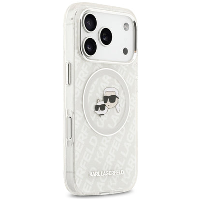 Custodia MagSafe per Apple iPhone 17 Pro, Karl Lagerfeld, Glitter Karl & Choupette Head, Bianca