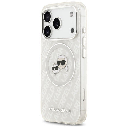 Custodia MagSafe per Apple iPhone 17 Pro, Karl Lagerfeld, Glitter Karl & Choupette Head, Bianca