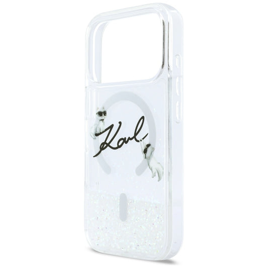 Custodia MagSafe per Apple iPhone 17 Pro, Karl Lagerfeld, Glitter Karl Script Logo, Trasparente