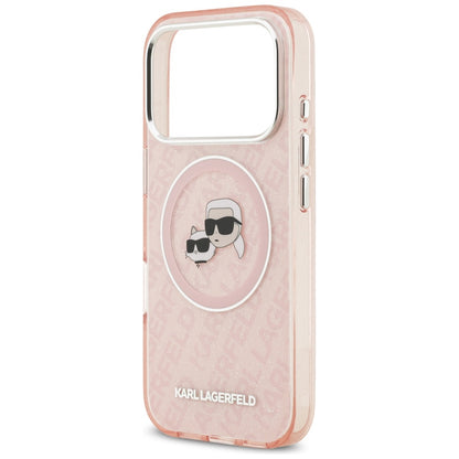 Custodia MagSafe per Apple iPhone 17 Pro, Karl Lagerfeld, IML Glitter Karl & Choupette's Heads, Rosa