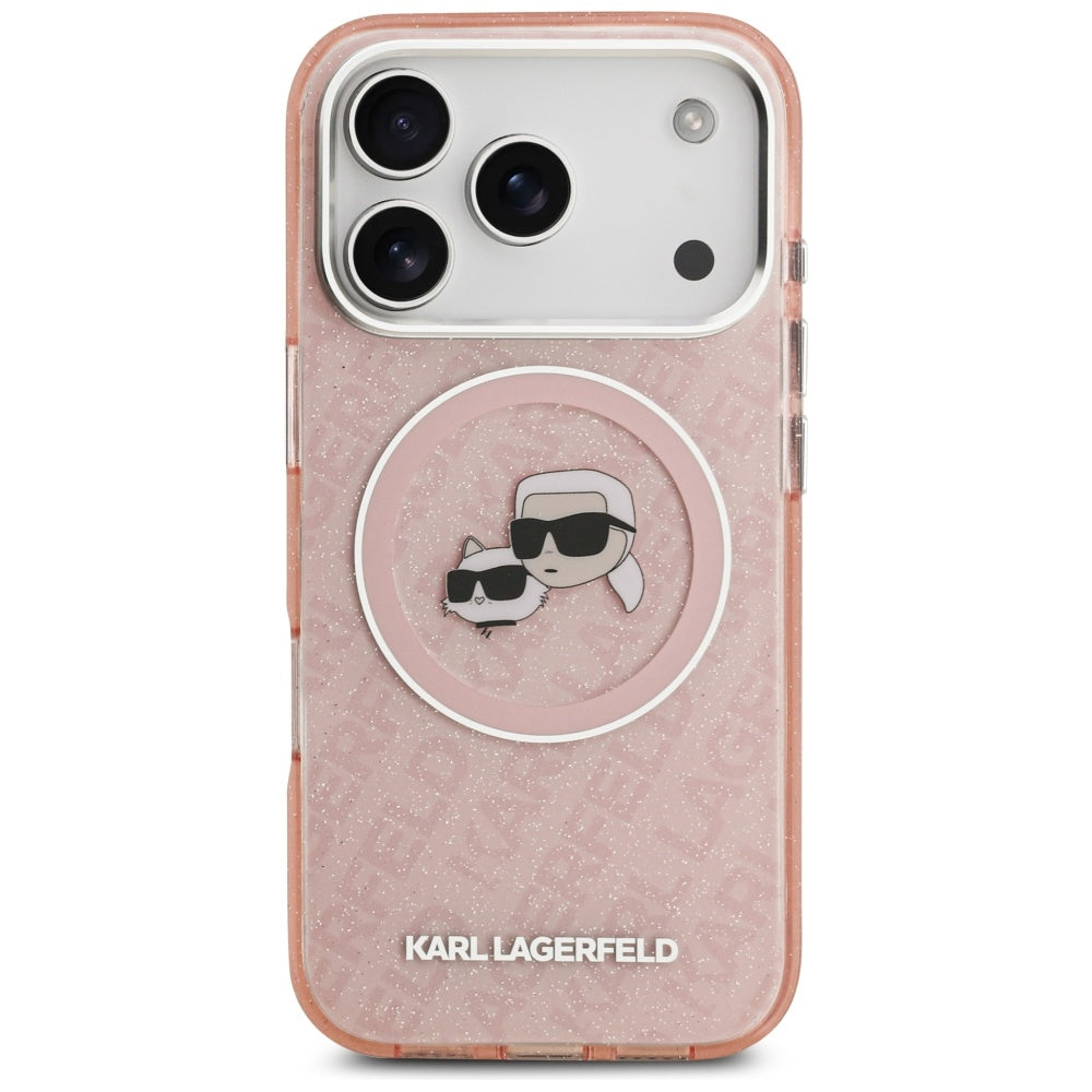 Custodia MagSafe per Apple iPhone 17 Pro, Karl Lagerfeld, IML Glitter Karl & Choupette's Heads, Rosa