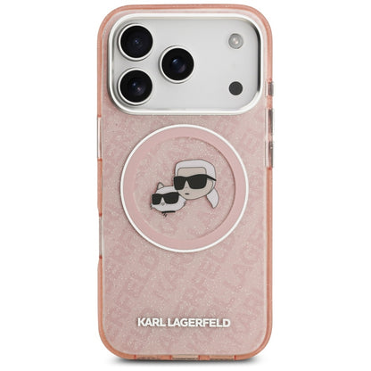 Custodia MagSafe per Apple iPhone 17 Pro, Karl Lagerfeld, IML Glitter Karl & Choupette's Heads, Rosa
