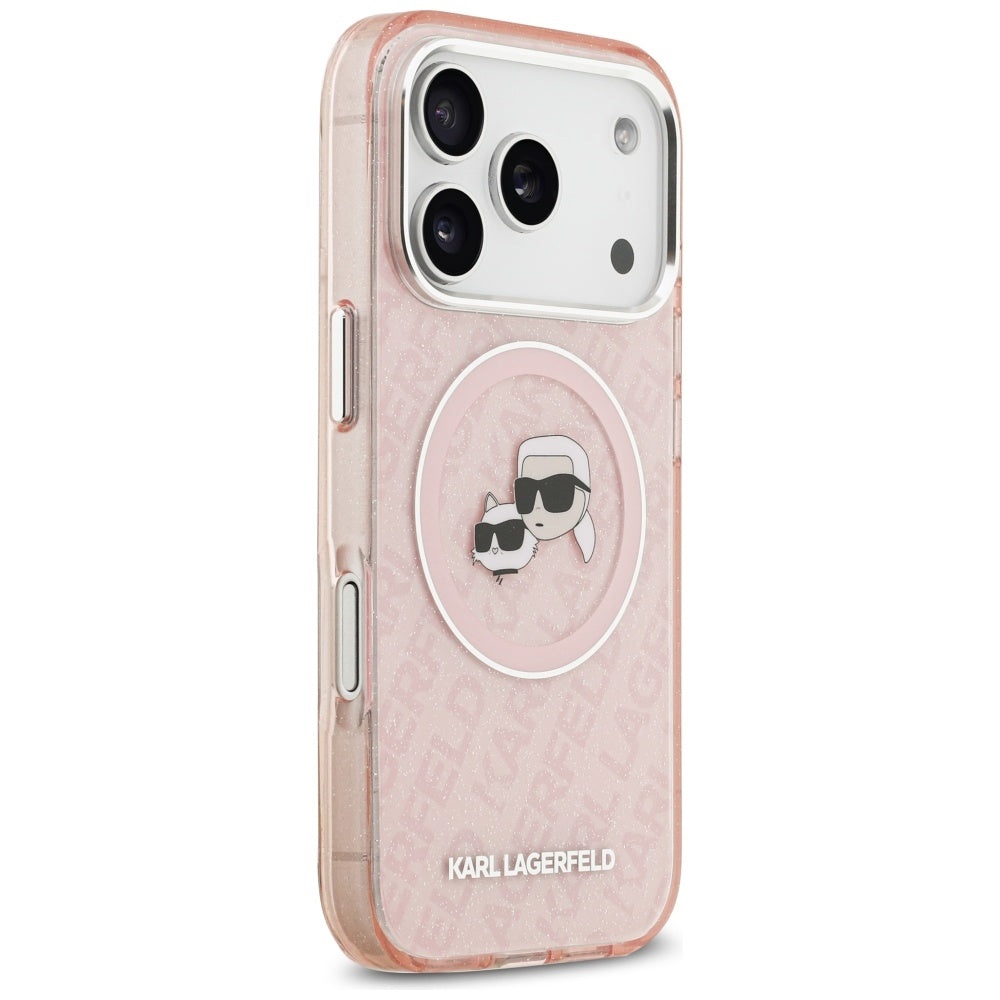 Custodia MagSafe per Apple iPhone 17 Pro, Karl Lagerfeld, IML Glitter Karl & Choupette's Heads, Rosa