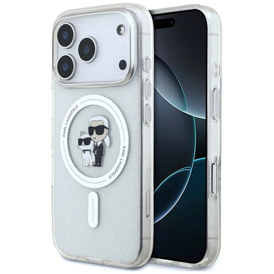 Custodia MagSafe per Apple iPhone 17 Pro, Karl Lagerfeld, IML Glitter Karl & Choupette, Trasparente