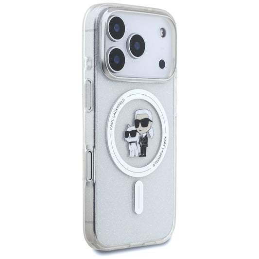 Custodia MagSafe per Apple iPhone 17 Pro, Karl Lagerfeld, IML Glitter Karl & Choupette, Trasparente