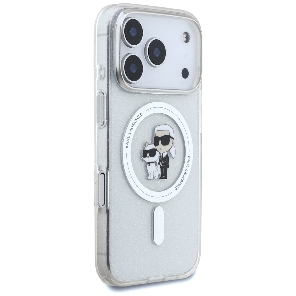Custodia MagSafe per Apple iPhone 17 Pro, Karl Lagerfeld, IML Glitter Karl & Choupette, Trasparente